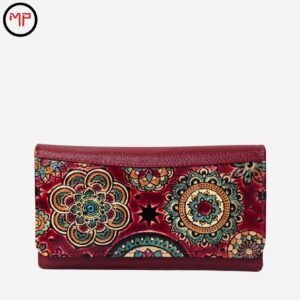 Billetera Cuero Rojo Pintada a Mano Mandalas