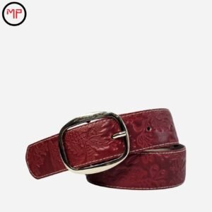 Cinturón Cuero Rojo Florado