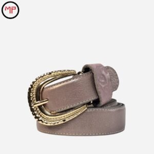 Cinturón Taupe Hebilla Dorada Vintage