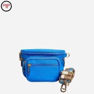 Riñonera Azul con Detalles Dorados