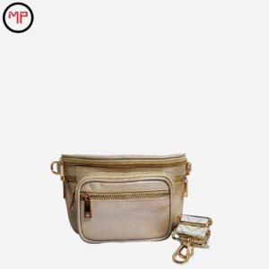 Riñonera Dorada En Cuero