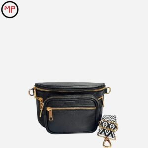 Riñonera Negra con Detalles Dorados