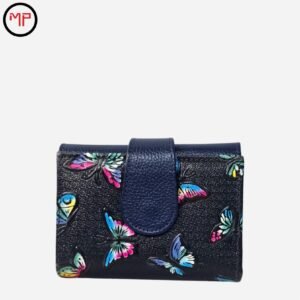 Billetera Azul Cuero con Mariposas Pintadas