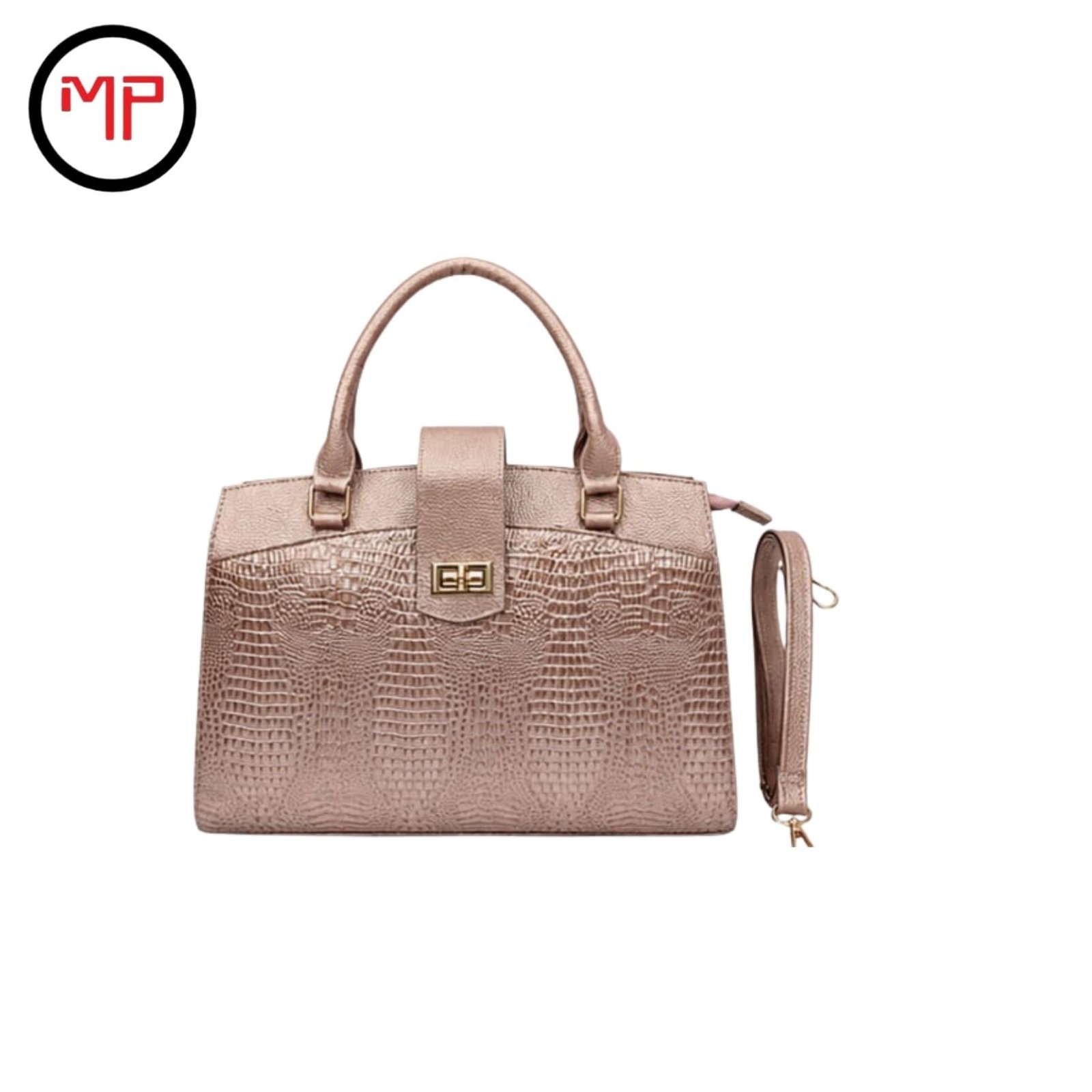 Bolso Manija Cuero Oro Rosa
